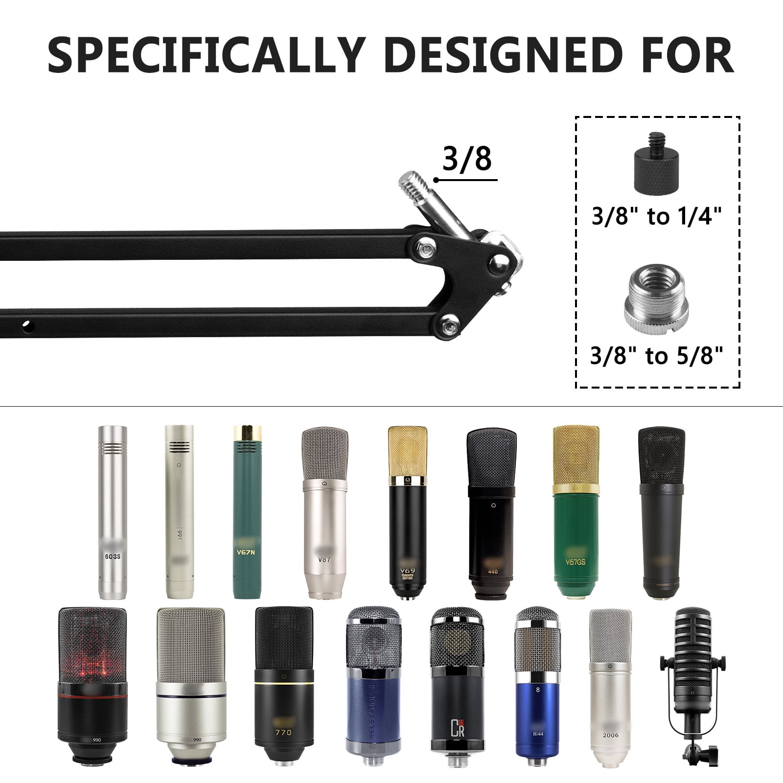 Geekria for Creators Microphone Arm Compatible with MXL 770, 990, 991, BCD-1, Mic Boom Arm with Table Flange Mount Adapter, Suspension Stand, Mic Scissor Arm, Desk Mount Holder