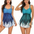 thumbnail image 2 of Jacenvly Women Tankini Set Two Piece New Style Sleeveless Swimsuit Contrast Color Round Neck Surfing Swimwear Soft Women'S Bikini Split Two-Piece Beach Swimsuit with Bra Swimsuit Green, 2 of 6
