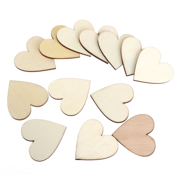 Supvox 50Pcs Blank Wood Slices Smooth Sanded Heart Discs for Craft Projects