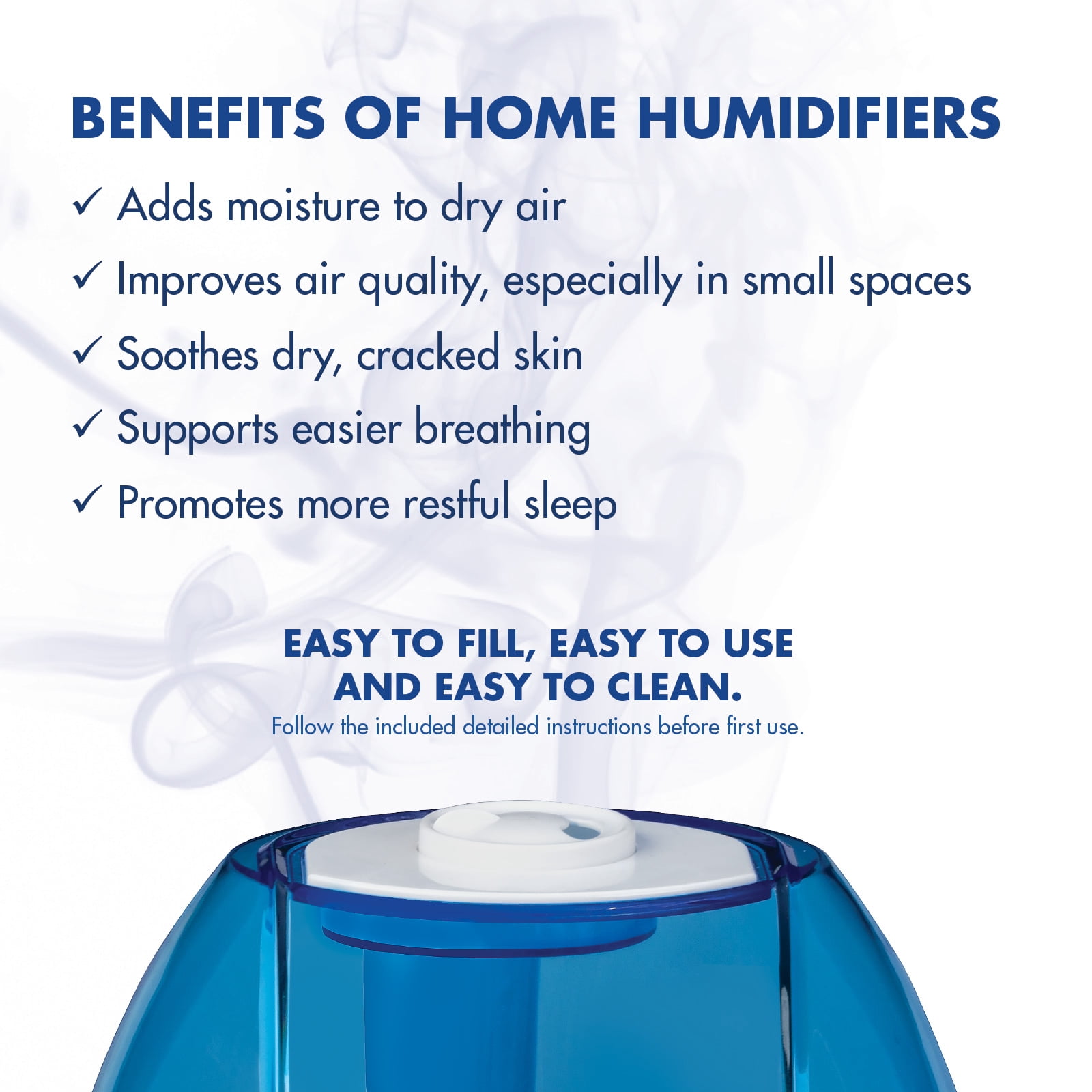 Thera|Care Cool Mist Ultrasonic Humidifier | For Medium Size Rooms | No Filter Required | 16 Hour Run Time