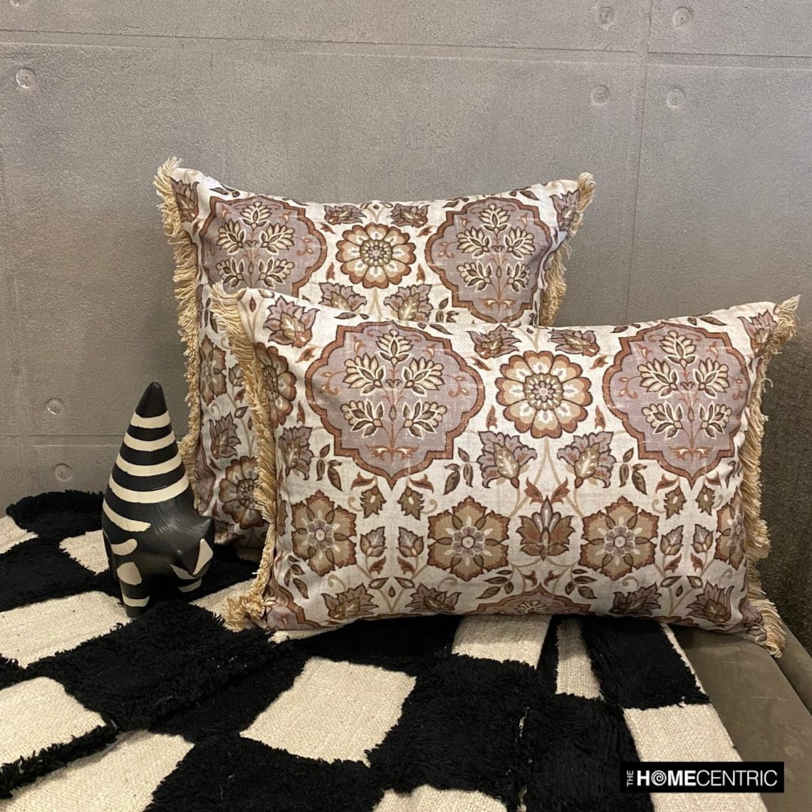 Fall Decorative Throw Pillow cover Beige & Gray 22"x22" (55x55 cm) Velvet Art Deco, Autumn Decor, Fall Decor, Printed, Lace Pillow cover, Floral Modern Style - Autumn Serenade