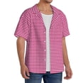 thumbnail image 4 of KLL Pink Gingham Print Men's Shirt Short Sleeve Button Down Summer Cuba Beach Shirts- XX-Large, 4 of 7