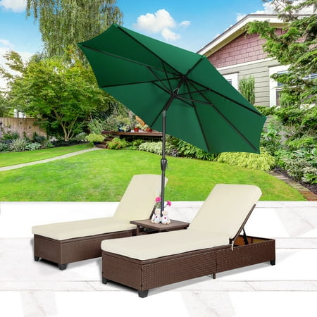 Cloud Mountain 4PC Outdoor Rattan Chaise Lounge Chair with 9' Umbrella