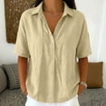 thumbnail image 2 of PBFRDSJ Cotton Linen Tops for Women Summer Collared Button Down Pullover Tee Shirts Dressy Casual Half Sleeve Loose Shirts, 2 of 6