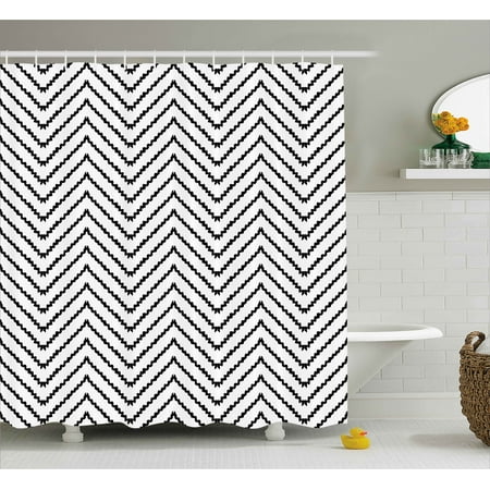 Modern Shower Curtain Geometric Triangle Shapes Zig Zag Triggering Lines Minimalist Pattern Print Fabric Bathroom Set With Hooks Black And White Modern Shower Curtain Geometric Triangle Shapes Zig Zag Triggering Lines Minimalist Pattern Print Fabric Bathroom Set With Hooks Black And White