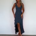 thumbnail image 4 of Tumotour Summer Tank Dress for Women Maxi Dress Women's Sexy Fashion Slim V-neck Ruffled Slit Dress, 4 of 9