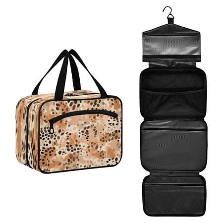 Travel Toiletry Bag with Metal Hook Large Capacity Cosmetic Bag Toiletry Bags for Travel Gym Camping Earthy Brown Leopard Print