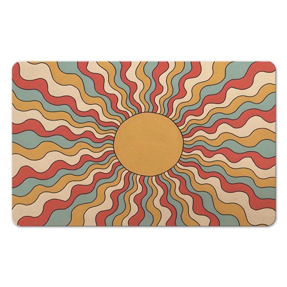 Tapis de Bain Semi-Rond Boho : Mignon et Amusant, Antidérapant, Lavable en Machine, Tapis de Porte Intérieur, Design Rétro Soleil, 20x32 Pouces