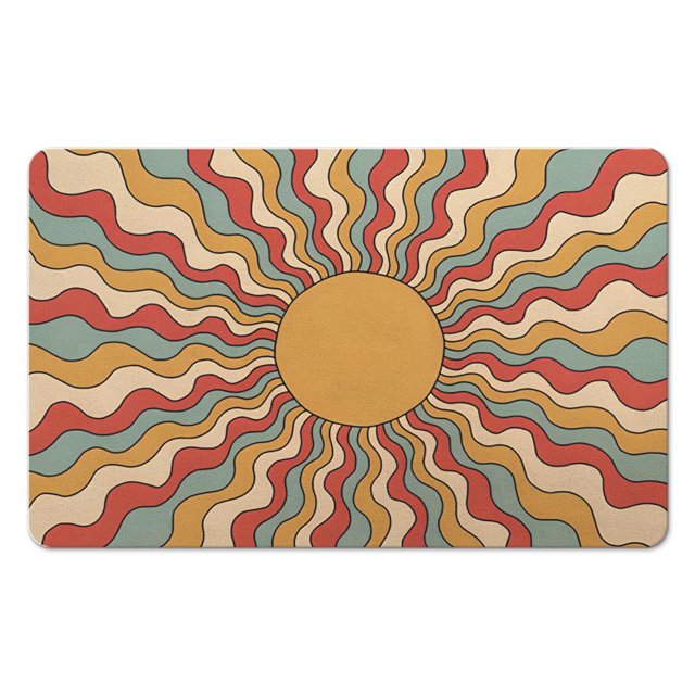 Tapis de Bain Semi-Rond Boho : Mignon et Amusant, Antidérapant, Lavable en Machine, Tapis de Porte Intérieur, Design Rétro Soleil, 20x32 Pouces