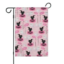Pink Halloween Black Cats Ghosts and Pumpkins Fall Garden Flags 12.5"x18" Double Side,Small Yard Flags for Outside,Outdoor Fall Decor,Autumn Funny Garden Flag Yard Decoration