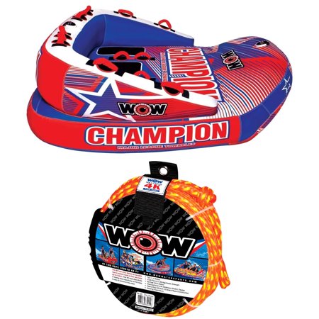 WOW World of Watersports Champion 3-Person Multicolor Towable and WOW SPORTS 4K 60 ft. Multicolor Tow Rope for Boat Towables
