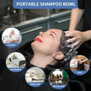 Portable Shampoo Bowl, Height & Angle Adjustable Hair Washing Sink with Drain Hose, Standing Salon Deep Shampoo Basin for Hairstylist and Home Services