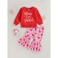 thumbnail image 2 of Gureui Newborn Toddler Baby Girls Spring Autumn Valentine's Day Outfits Long Sleeve Letter Print Pullover + Heart Print Flared Pants Sets, 2 of 9