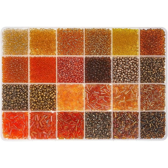 1Box 21455Pcs Orange Glass Seed Beads Tube Beads Bugle Beads Bracelet Kit Tiny Beads Kit for Bracelet Necklace Jewelry Making About 8/0 Hole: 0.5-1.2mm