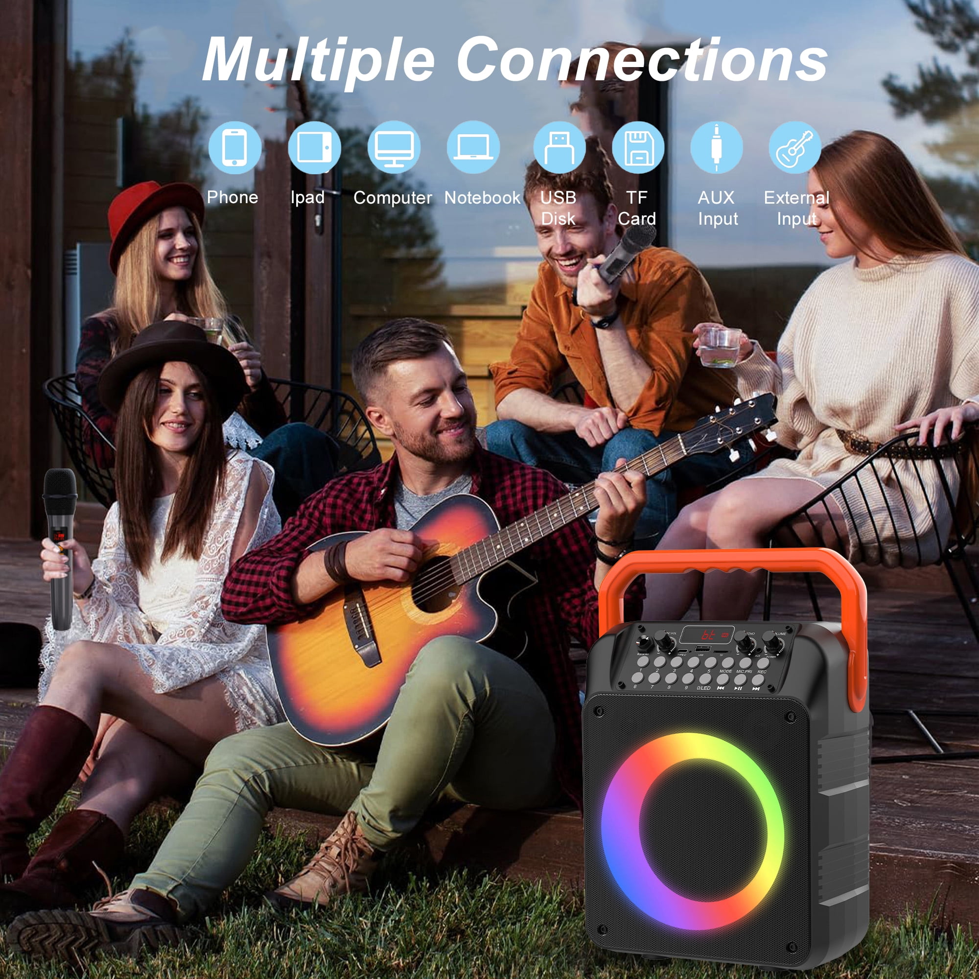 Kivdit Karaoke Machine for Kids and Adults,Portable Home Karaoke System with 2 Wireless Microphones,Bluetooth Speaker Singing Machine with RGB Lights for Party