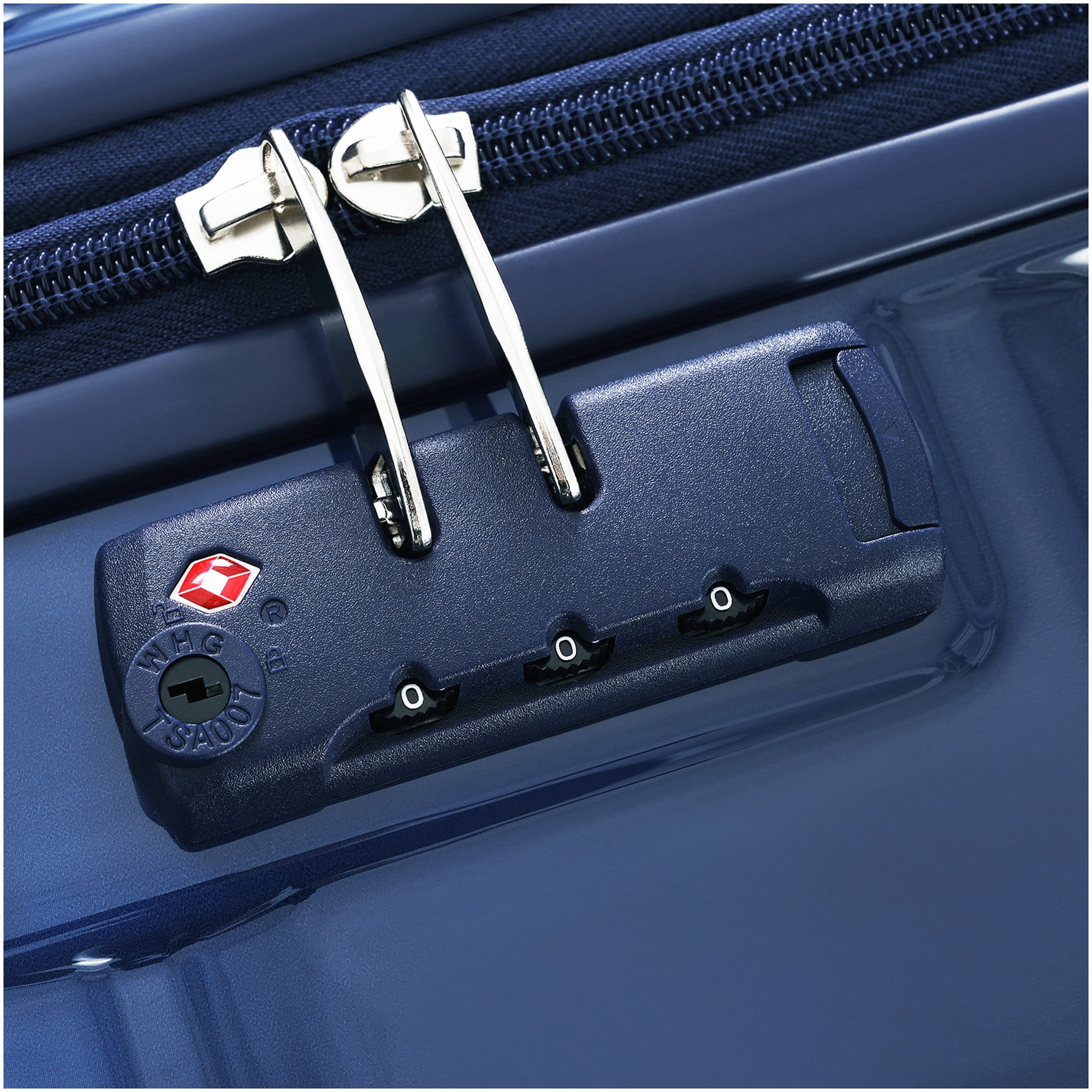 ABS+PC 3-Piece Spinner Luggage Set in Blue, 20" Carry-On with USB Charging Port, 360° Wheels