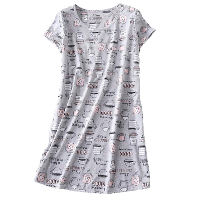 Chemise de Nuit en Coton pour Femme, Manches Courtes, Décontractée, Imprimée, Taille M