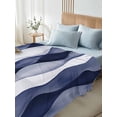 thumbnail image 4 of Twin XL Size Flat Sheet Only, Navy Blue Soft Brushed Microfiber Bed Sheets, Modern Moire Abstract Ripple Geometric Hotel Quality Breathable Bedding Top Sheet, Easy Care, 66"x102", 4 of 9