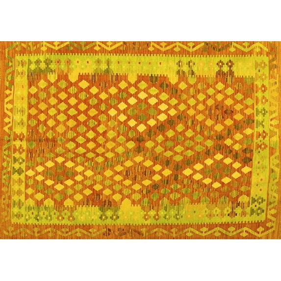 Ahgly Company Machine Washable Indoor Rectangle Oriental Yellow Traditional Area Rugs, 3' x 5'