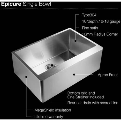 Houzer ENS-3020 Epicure Series Apron Front Single Bowl Kitchen 