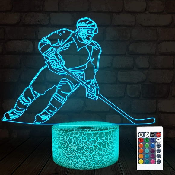 Lampe de Hockey sur Glace 3d, halo Chevet Illusion Nuit Lumière Laser halo D 16 Couleurs Changeant de Contrôle à Distance Fan de Sport, Personnalisé Chambre Décor Meilleur Birthda