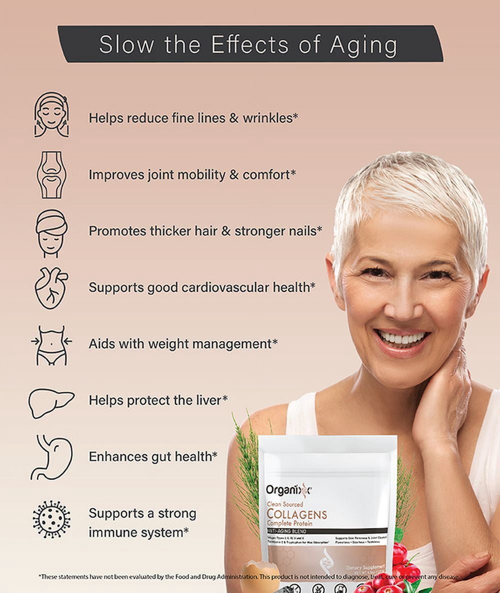 Organixx Clean Sourced Collagens with Vitamin C and 5 Types of Hydrolyzed Collagen Peptides. 15 Servings