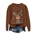 thumbnail image 4 of idosla Christmas Sweatshirts for Women Elk Reindeer Deer Printed Long Sleeve Crewneck Sweater 2025 Winter (Brown, S), 4 of 6
