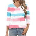 thumbnail image 2 of Jsaierl 3/4 Length Sleeve Womens Tops Summer Crew Neck Shirts Fashion Print Petite Blouses Workout Loose Fit Tunic Top S-3XL, 2 of 7