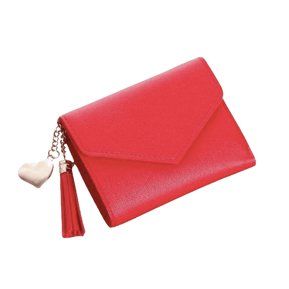 Women’s Faux Leather Wallet with Tassel Charm, Red