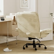 Bestier Big and Tall Executive Office Chair with Flip-Up Arms for Adults, Adjustable Height, Reclining Office Chair with Headrest & Side Pockets in Beige