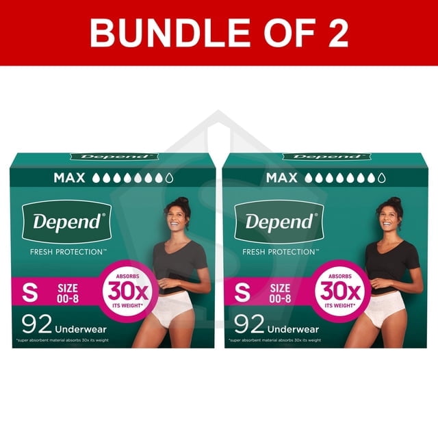 Bundle of 2 - Depend Women's Maximum Absorbency Underwear, Small