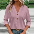 thumbnail image 2 of jobturf 3/4 Sleeve Length Womens Tops Eyelet Embroidery Henley Shirts Buttons V-Neck Fall Outfits Dressy Casual Blouses Going Out Holiday Tunic Tees, 2 of 7