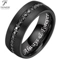 thumbnail image 1 of Dome Tungsten Carbide Ring w Eternity Cubic Zirconia in Silver Gold or Black w Black CZ, 1 of 5