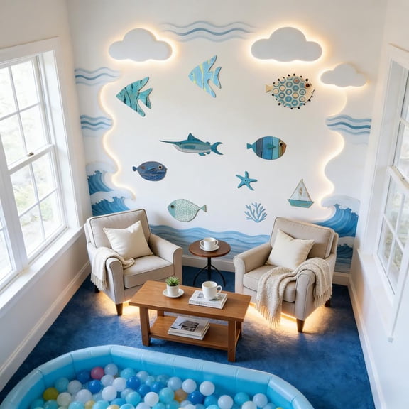 10 Pcs Beach Theme Bathroom Bedroom Decor,Wooden School of Fish Wall Art Nautical Decor, Wooden Nautical Pictures Home Hanging Wall Art Gifts,Not 3D Pattern