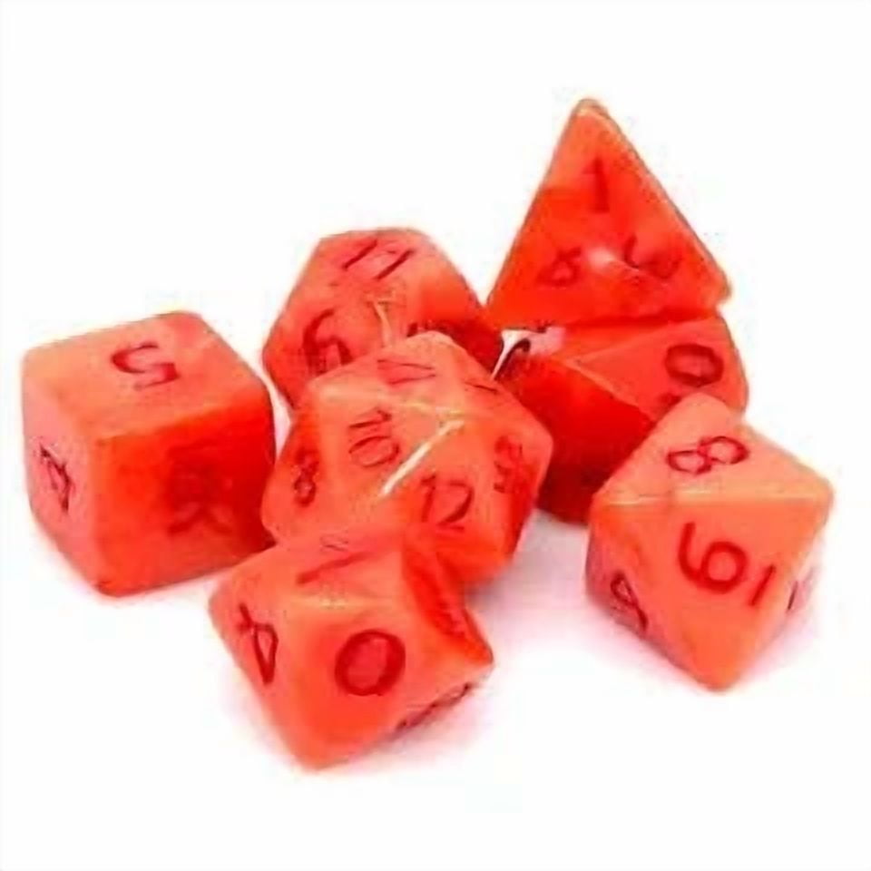PRIME- Satan'S Pain 7-Dice Set Red & Light Red W/Red Numbers Dnd Dice Set