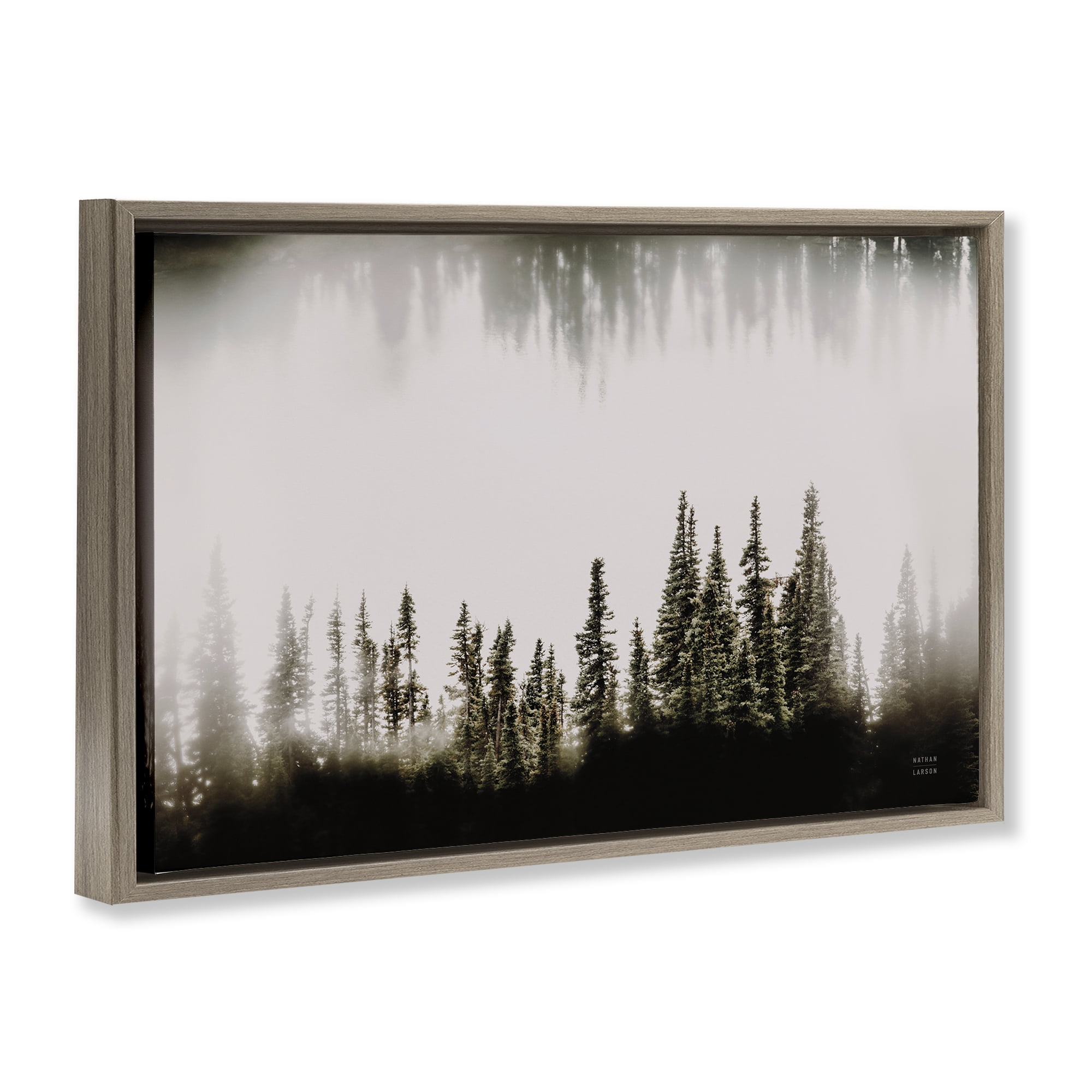 Stupell Industries Waterwood Tree Composition Landscape & Nature Painting Brown Floater Framed Canvas Art Print Wall Art, 25 x 17