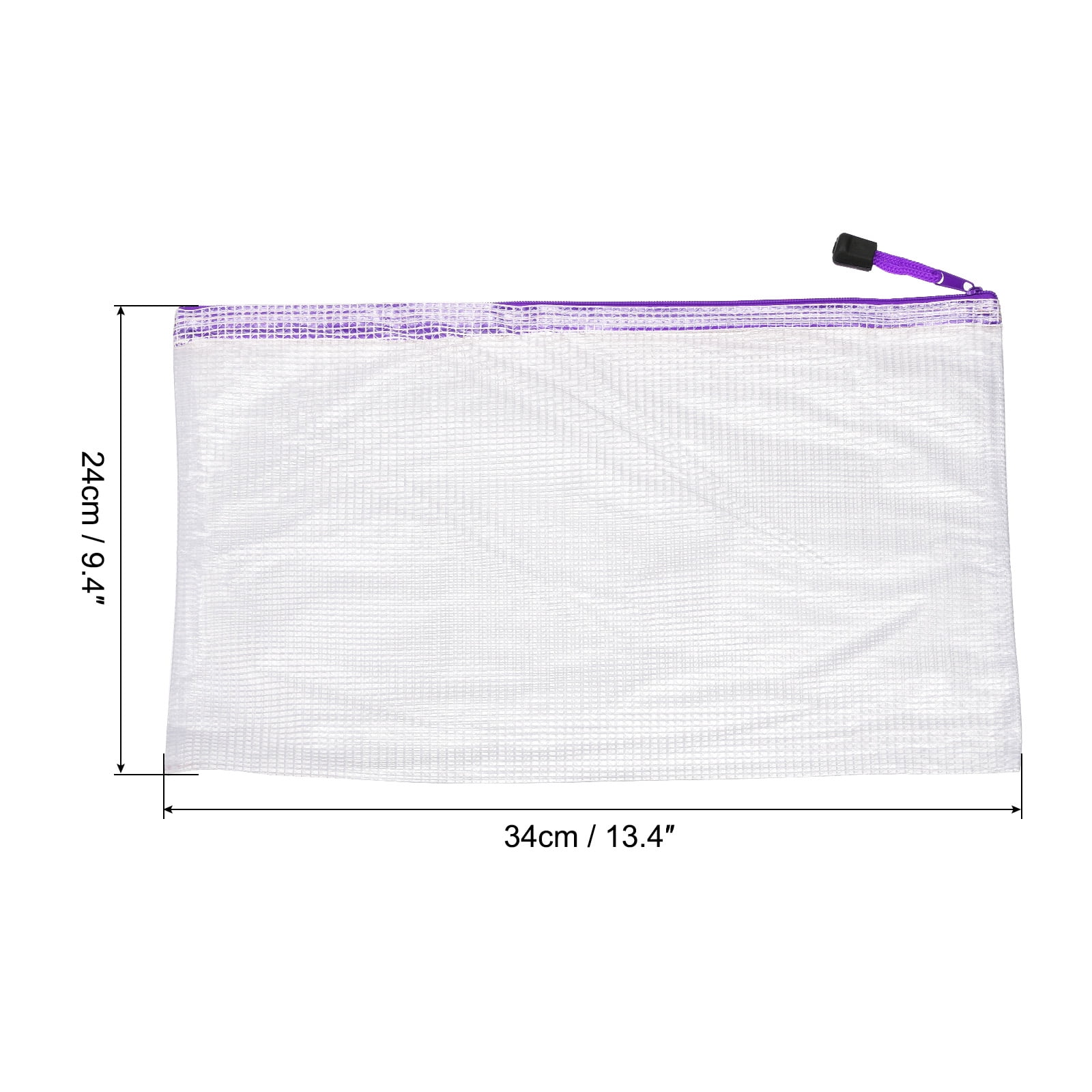 Unique Bargains Mesh Zipper Bag Plastic Zip File Pouch Document Folders Purple