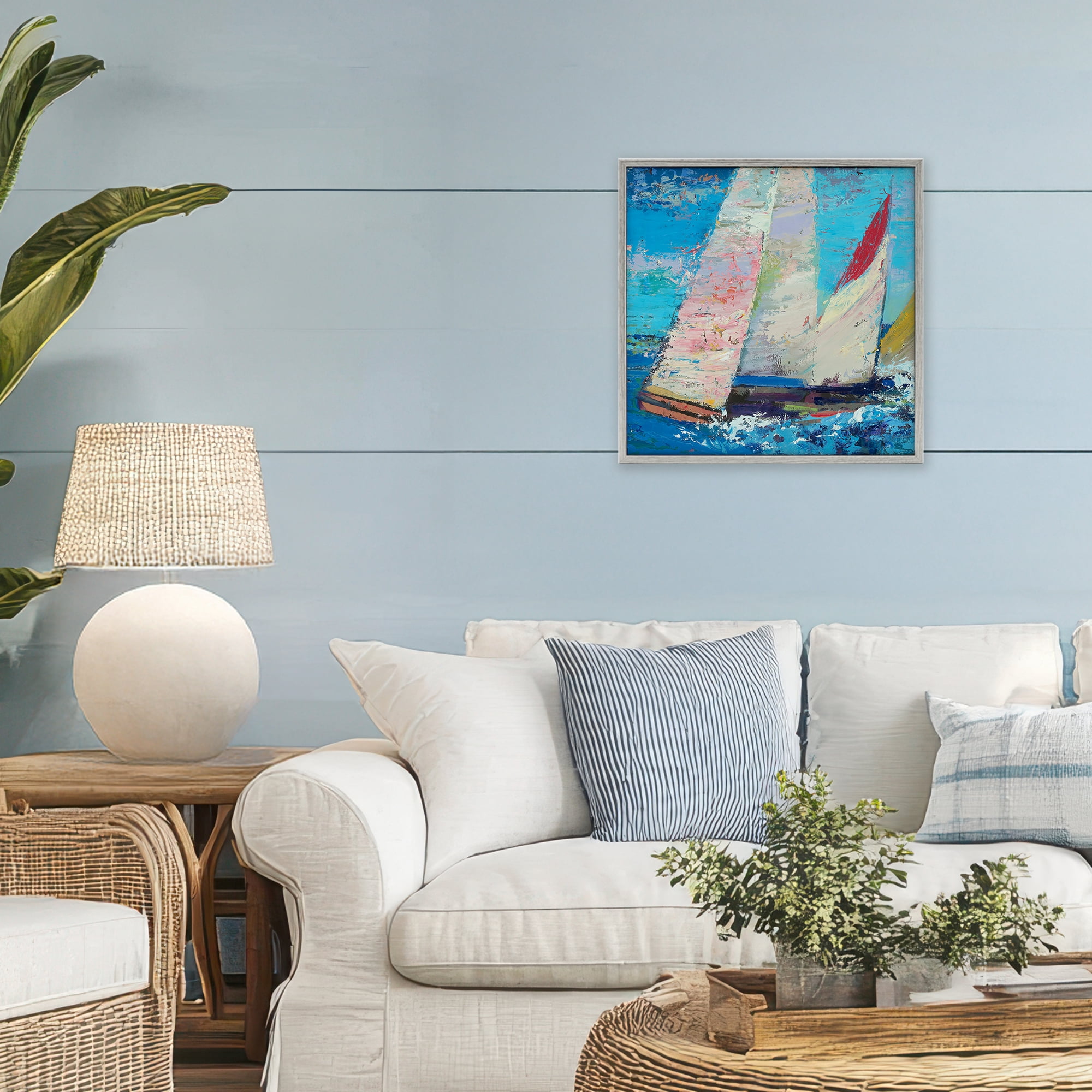 Stupell Industries Expressive Sailboats on Waves Gray Framed Giclee Art, design by Beth A. Forst