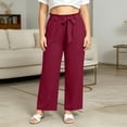 thumbnail image 6 of BiZtdJrK Oversized Casual Pants for Women Ruffle Drawstring Elastic Waisted Straight Leg Trousers Loose Lightweight Summer Pants with Pockets Wine XL, 6 of 7