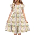 thumbnail image 2 of EGNMCR Robe à Manches Courtes Col Rond Robe d'Été pour Enfants à Manches Plissées Double Couche Imprimée pour Enfants de 5 à 14 Ans, 2 of 7