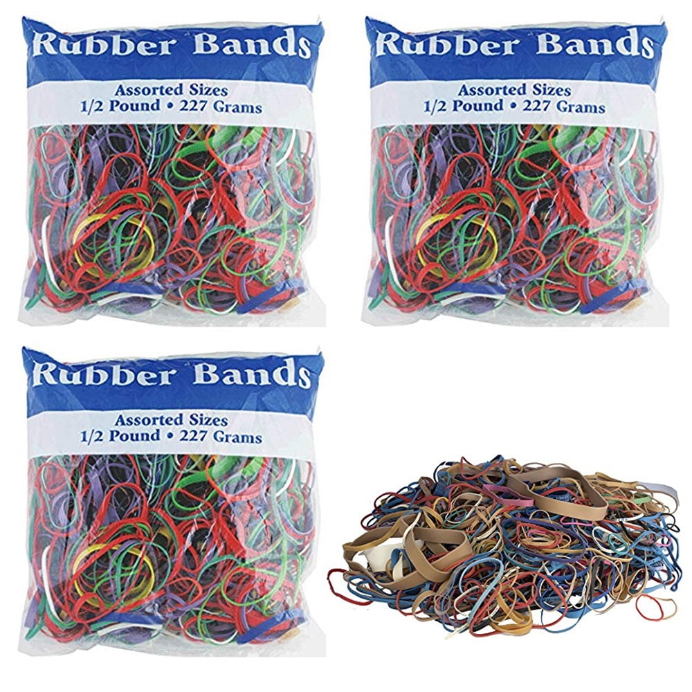 3 Pk Bazic Rubber Bands Assorted 12 Half Pound 227g Multi Color Sizes Crafts 