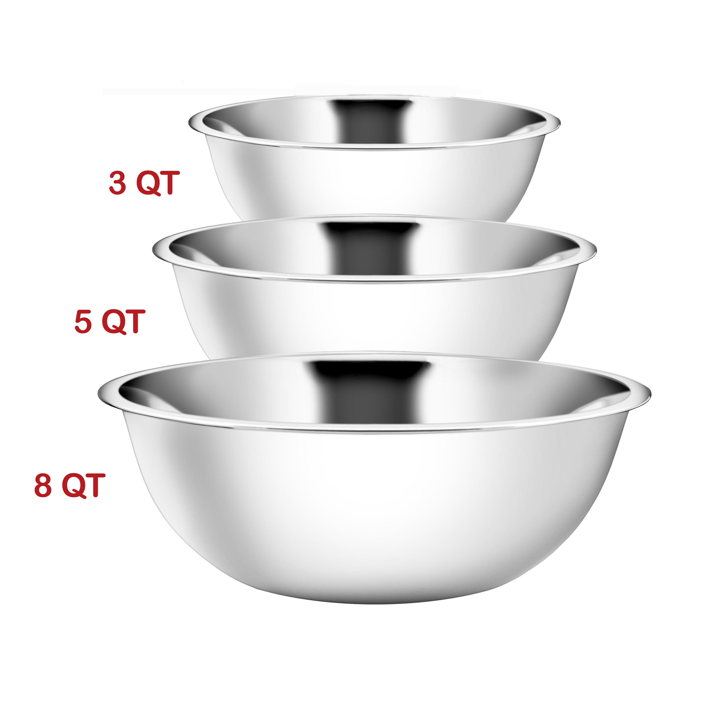 Tezzorio 8 Quart Mixing Bowl Stainless Steel, Medium Weight, Polished  Mirror Finish Flat Base Bowl, Mixing Bowls/Prep Bowls