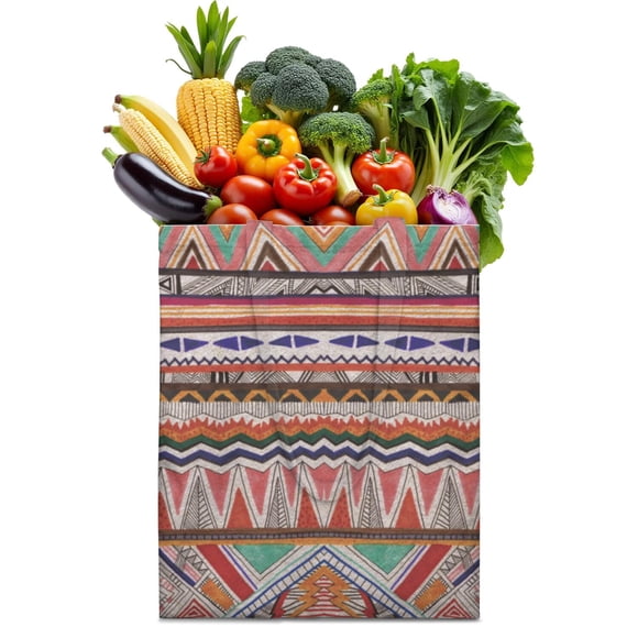 Earthy Bohemian Style Fabric Grocery Bag - Foldable Washable Shopping Tote for Everyday Use