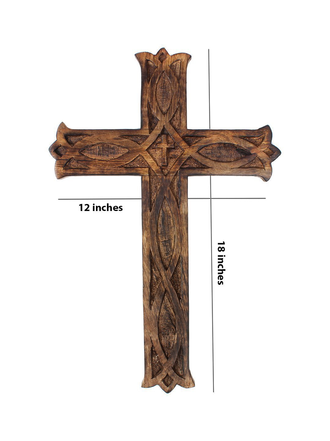 Wooden Religious Catholic Crucifix Cross Wall Hanging 12 x 8 Inches French Plaque Floral Carvings Living Room Home Decor Accent Church Chapel Altar Wall Art Decor Display Antiqued Rustic Finish