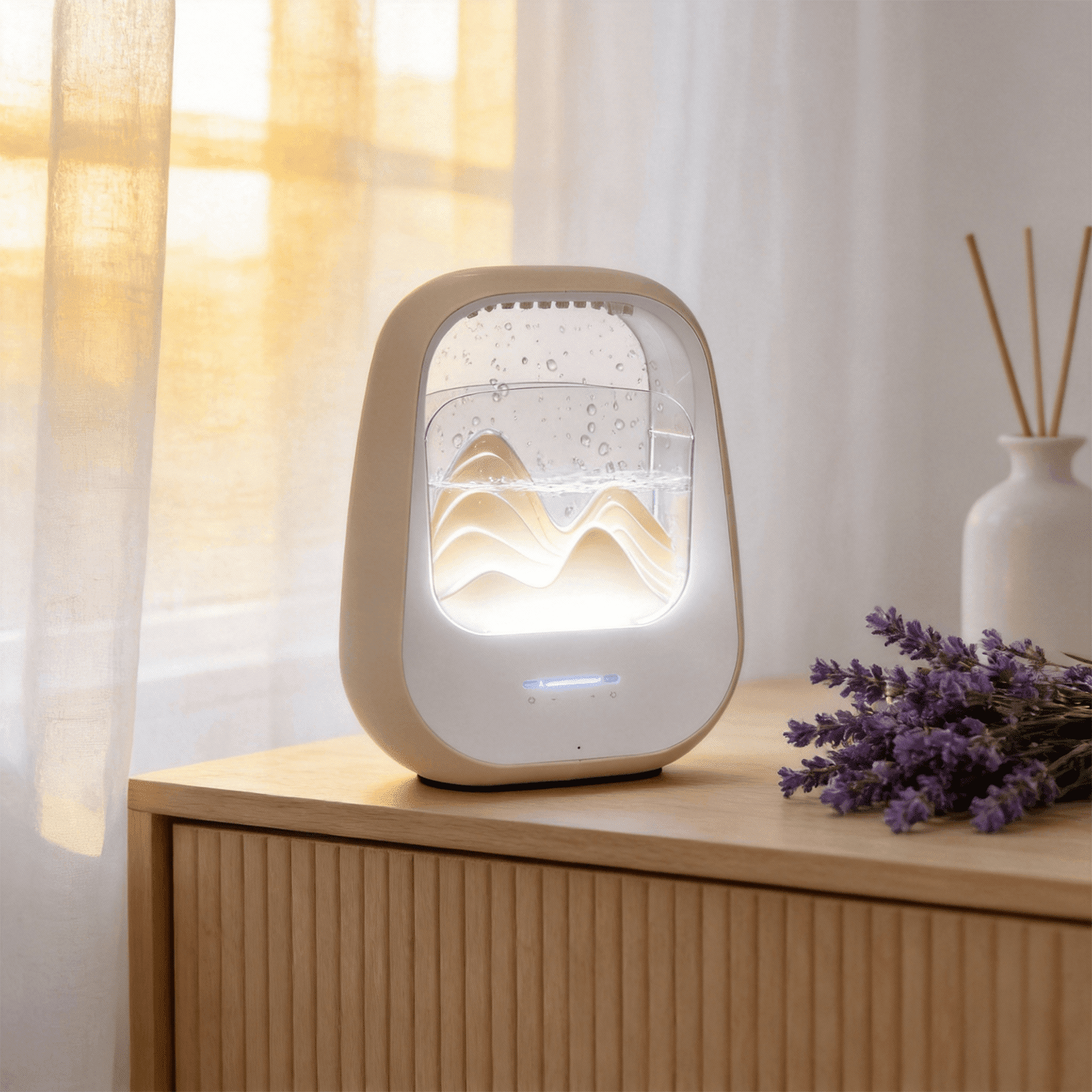 Rain Drop White Noise Machine with Humidifier, Bluetooth Speaker & Aroma Diffuser, 7-Color Mood Light and Nature Sounds for Bedroom, Office & Meditation, Beige