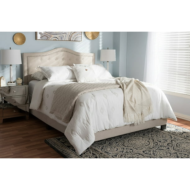Baxton Studio Emerson Light Beige Fabric Upholstered Queen Size Bed