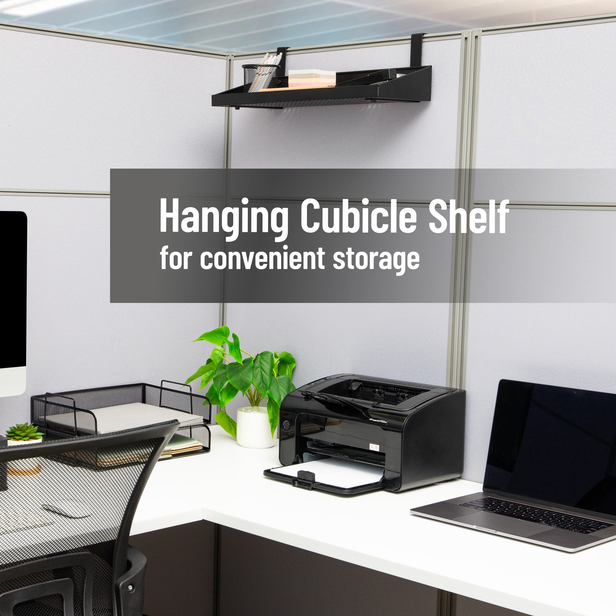 Mind Reader Hanging Cubicle Shelf, Metal Storage Organizer for Office or Home, 20.25"L x 7"W, Black