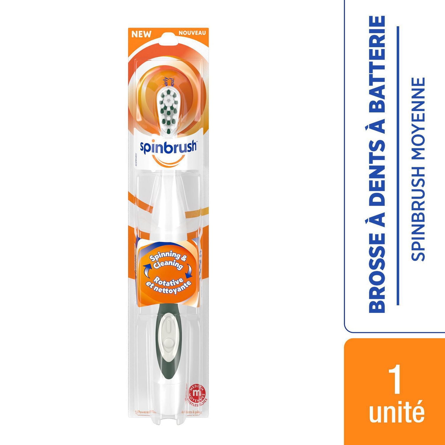 Spinbrush Brosse à dents à piles, soies moyennes