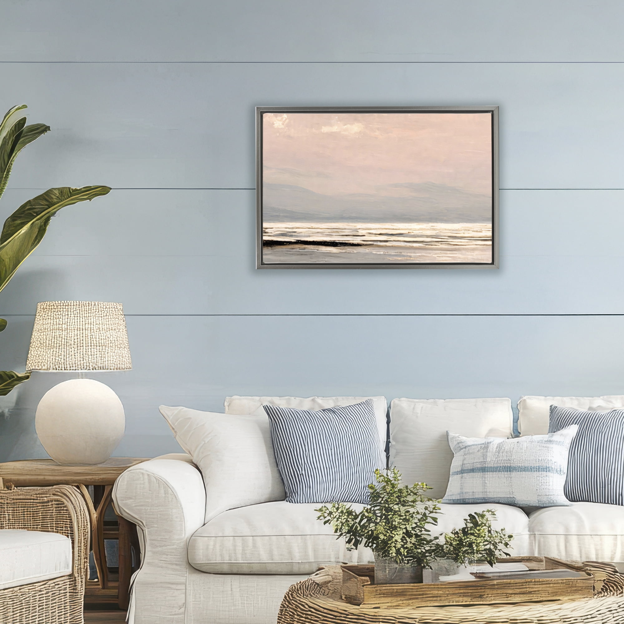 Stupell Industries Vast Blush Seascape Gray Framed Floater Canvas Wall Art, design by Jacky Ngan