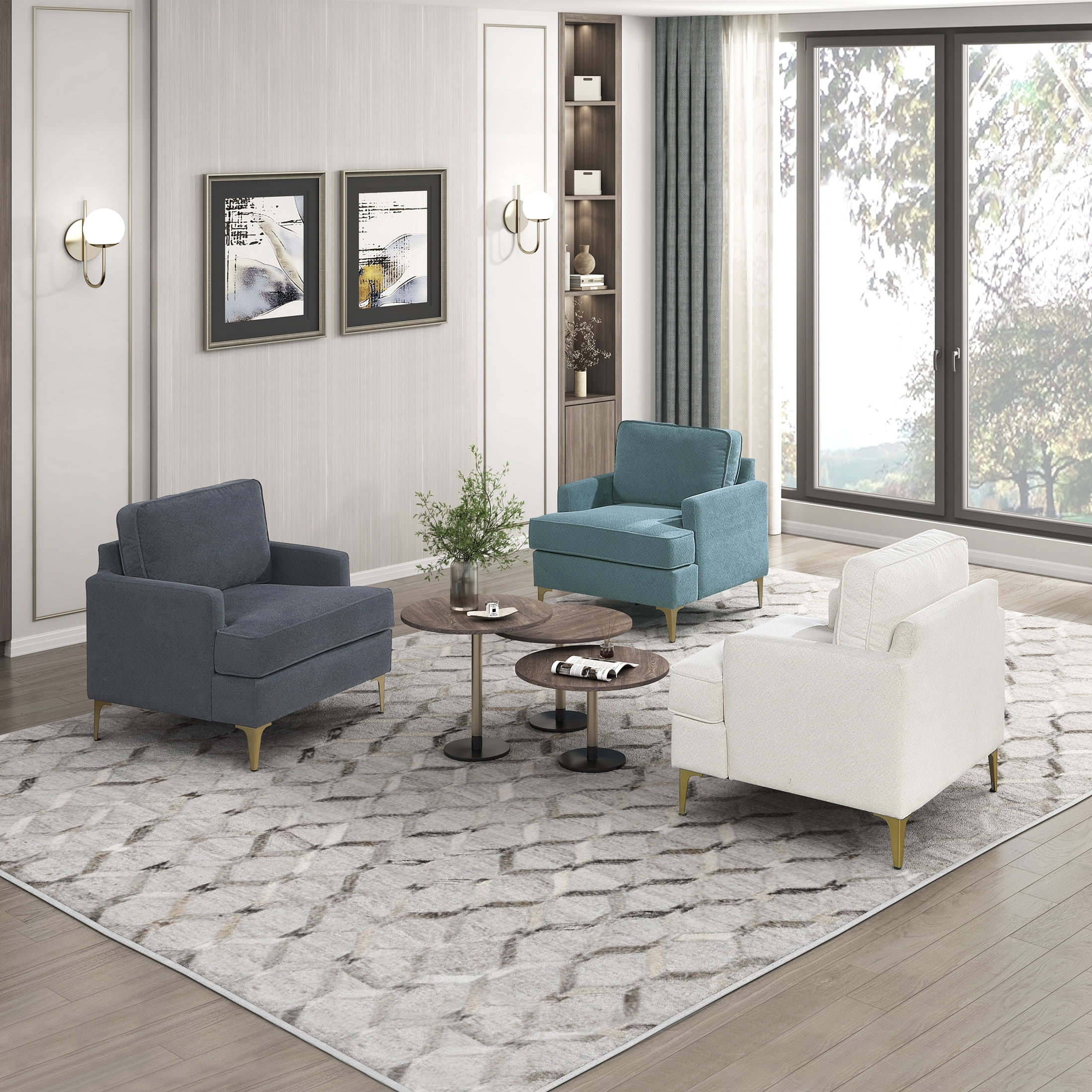 OakvillePark Northwyn Chenille Accent Chair with Metal Legs, Beige